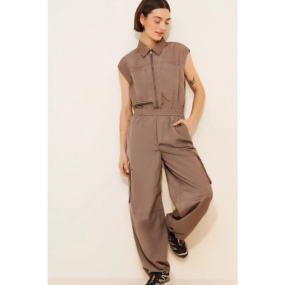 Pistola Becca Utility Jumpsuit Small Smokey Brown Cargo Minimalist Zip Front